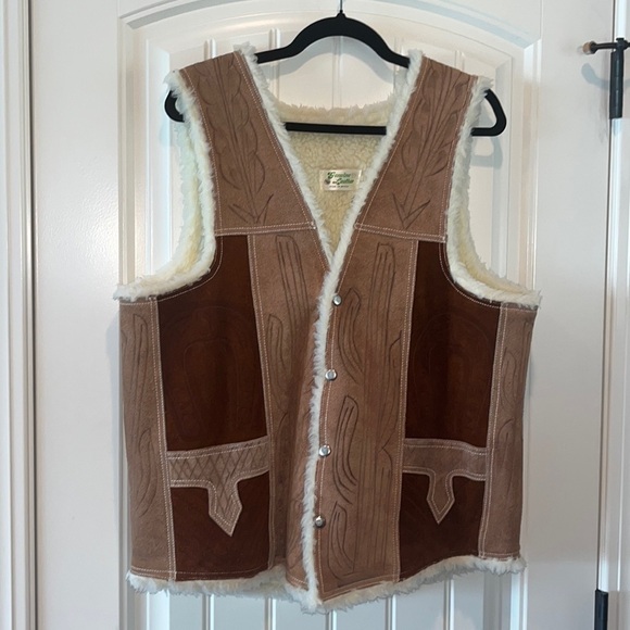 High quality vintage suede leather western horse Sherpa lined vest Mexico L/XL - Picture 1 of 14